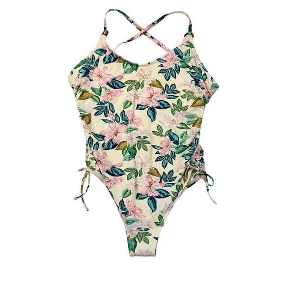 Palisade Other - Palisades Hipster One Piece Swim Suit Women’s XL Floral Ruched Tie Back NWOT